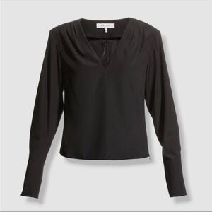 FRAME | 100% Silk Black Long Sleeve V-Neck Blouse | Size XL